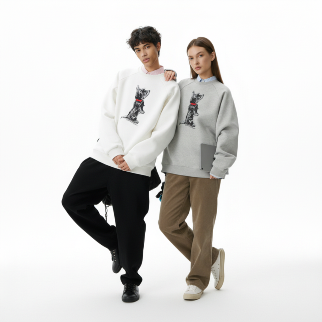 White Line Art Dog Pet Lover Crewneck C1032