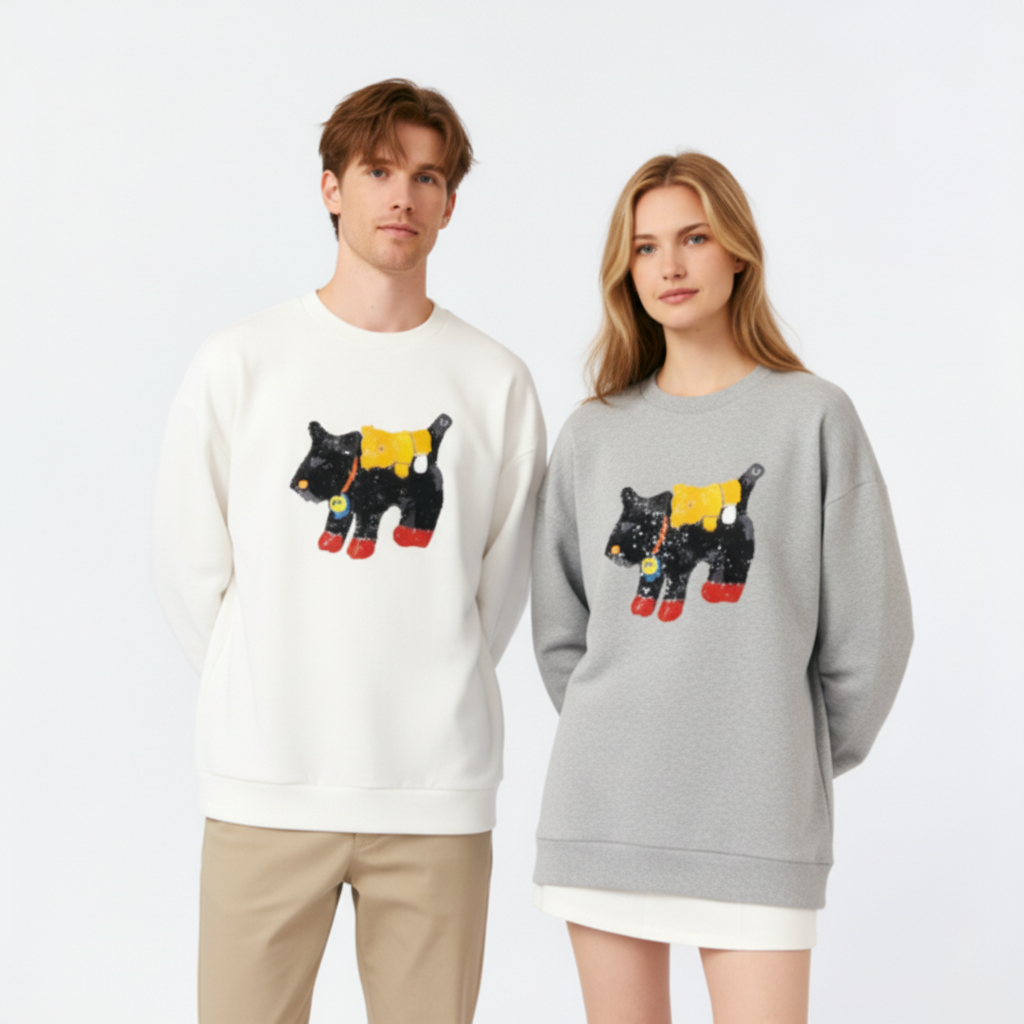 Artistic Scottie Dog Yellow Outfit Graphic Crewneck C1033