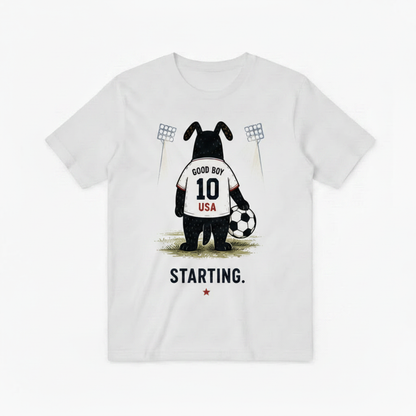 Starting Good Boy USA Funny Soccer Graphic Tee