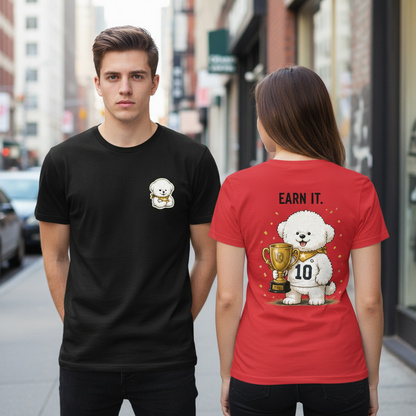 Earn It Fluffy Dog Soccer Champion Graphic Tee