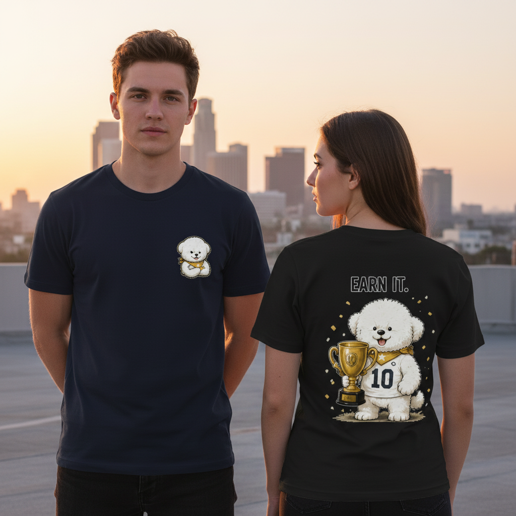 Earn It Fluffy Dog Soccer Champion Graphic Tee