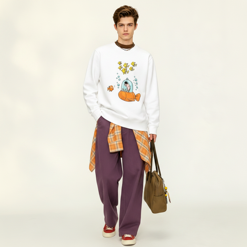 Dog Submarine Fish Adventure Cartoon Crewneck C1142
