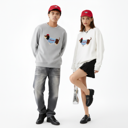 Cute Basset Hound Red Hat Graphic Crewneck C1036