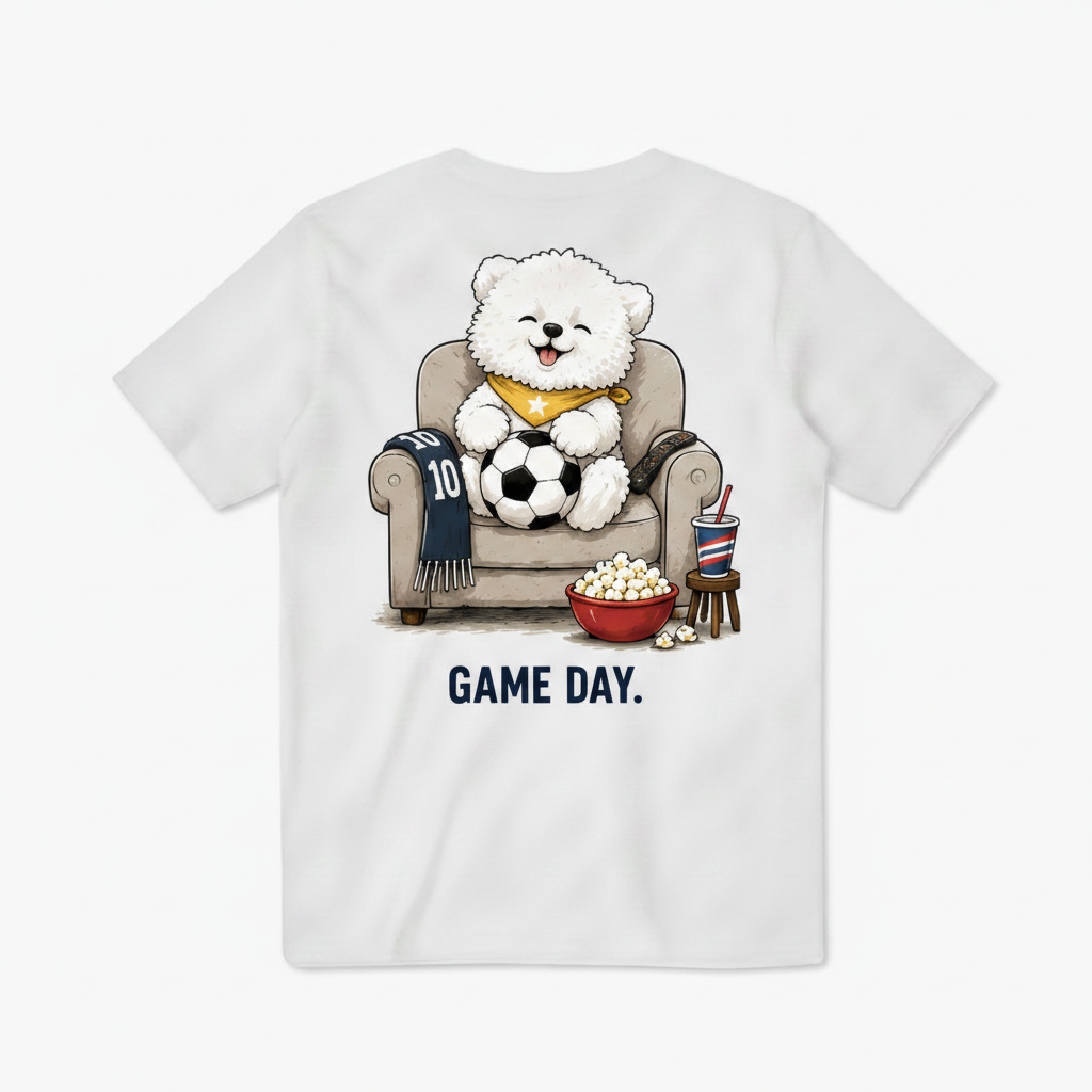 Game Day Fluffy Dog Soccer Fan Graphic Tee