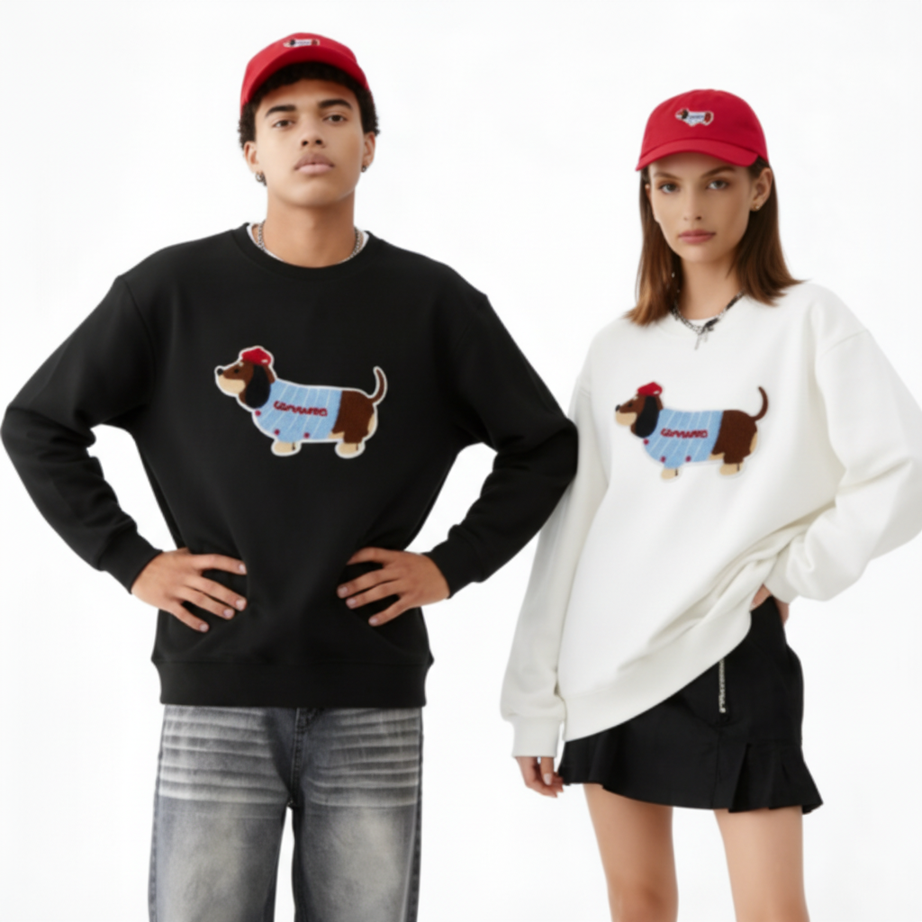 Cute Basset Hound Red Hat Graphic Crewneck C1036