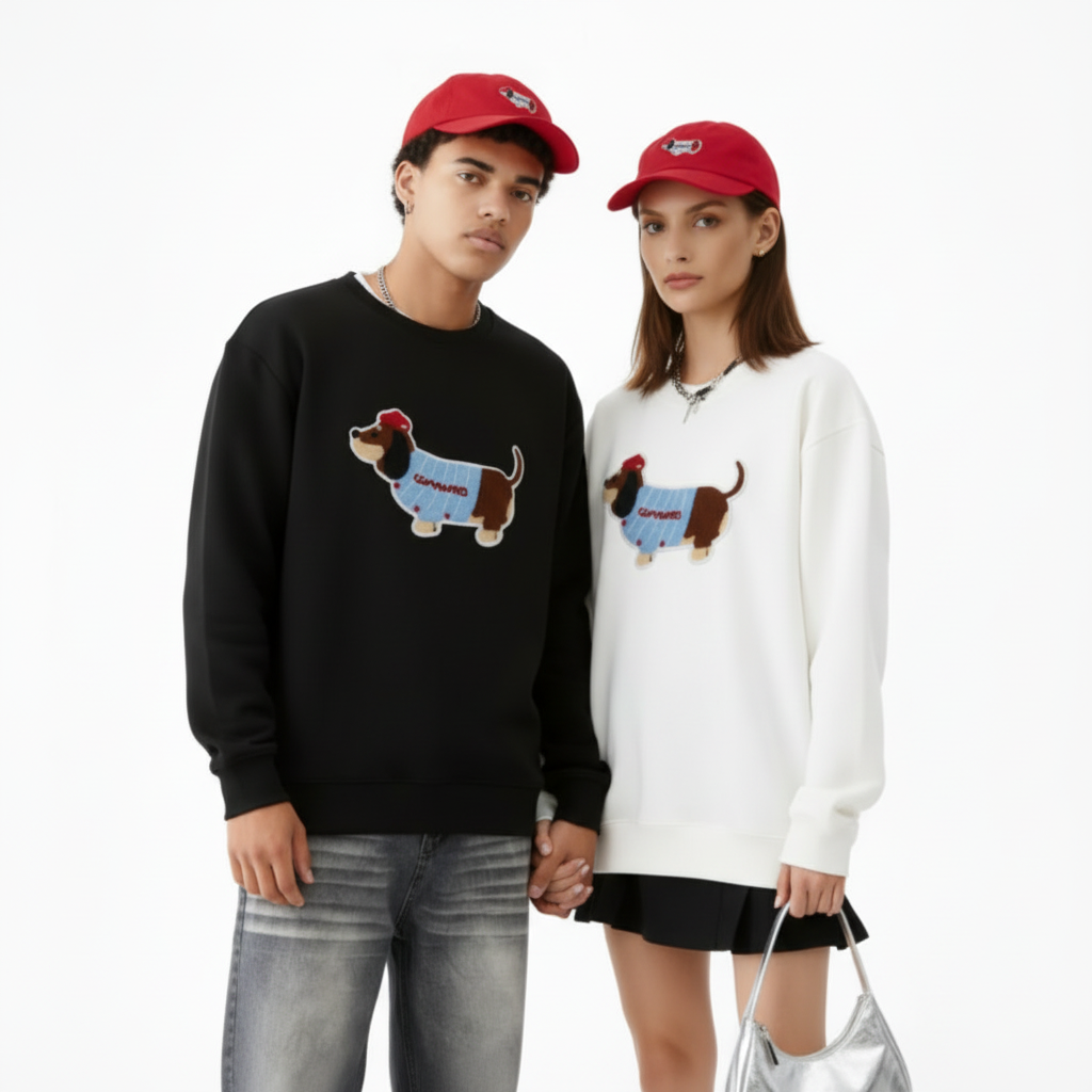 Cute Basset Hound Red Hat Graphic Crewneck C1036