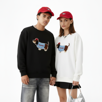 Cute Basset Hound Red Hat Graphic Crewneck C1036