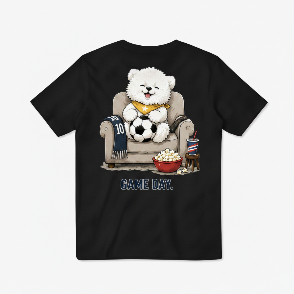 Game Day Fluffy Dog Soccer Fan Graphic Tee