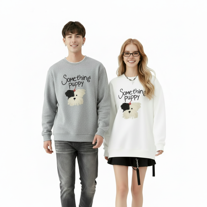 Something Puppy White Dog Graphic Crewneck C1037