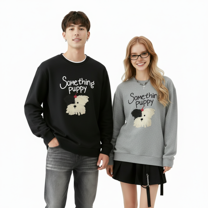 Something Puppy White Dog Graphic Crewneck C1037