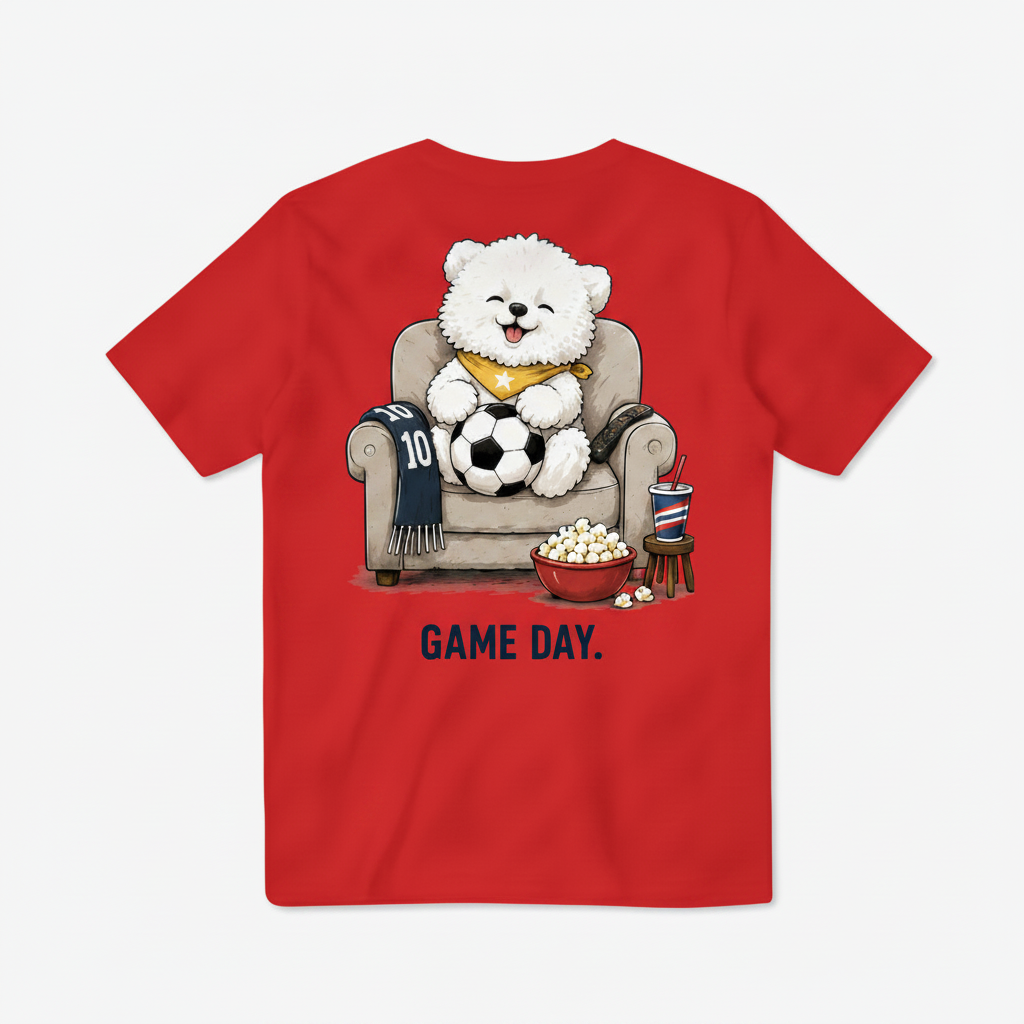 Game Day Fluffy Dog Soccer Fan Graphic Tee