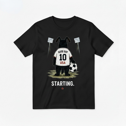 Starting Good Boy USA Funny Soccer Graphic Tee
