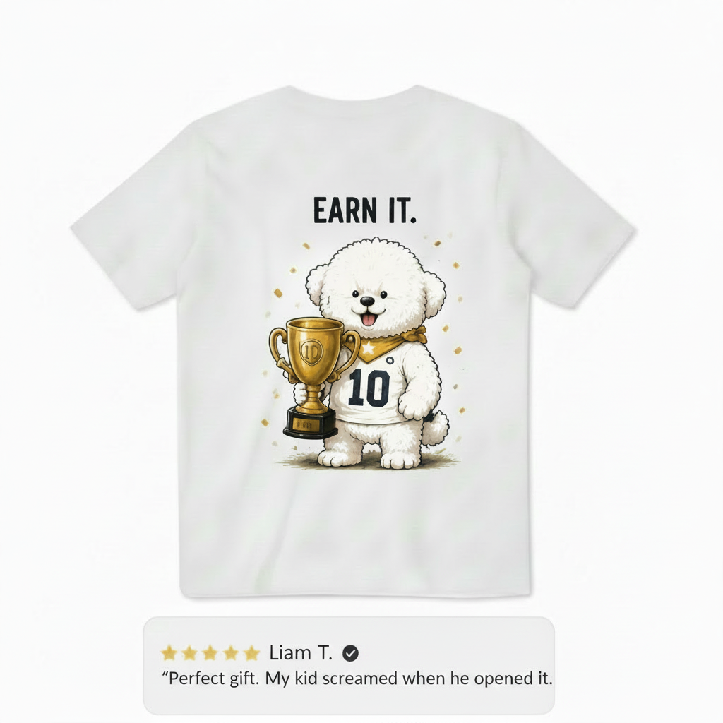 Earn It Fluffy Dog Soccer Champion Graphic Tee