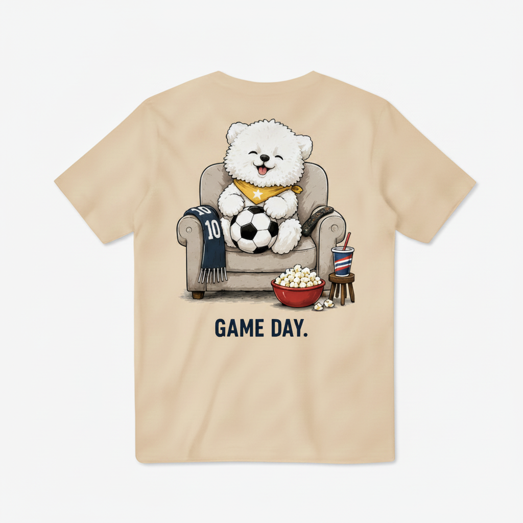 Game Day Fluffy Dog Soccer Fan Graphic Tee