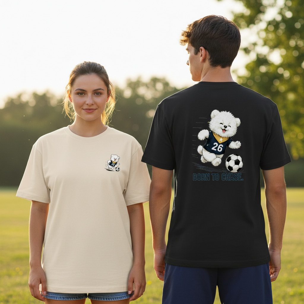 Born to Chase Fluffy Dog Soccer Graphic Tee