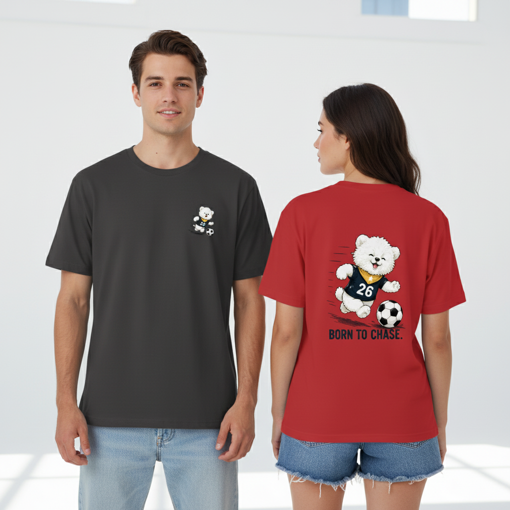 Born to Chase Fluffy Dog Soccer Graphic Tee