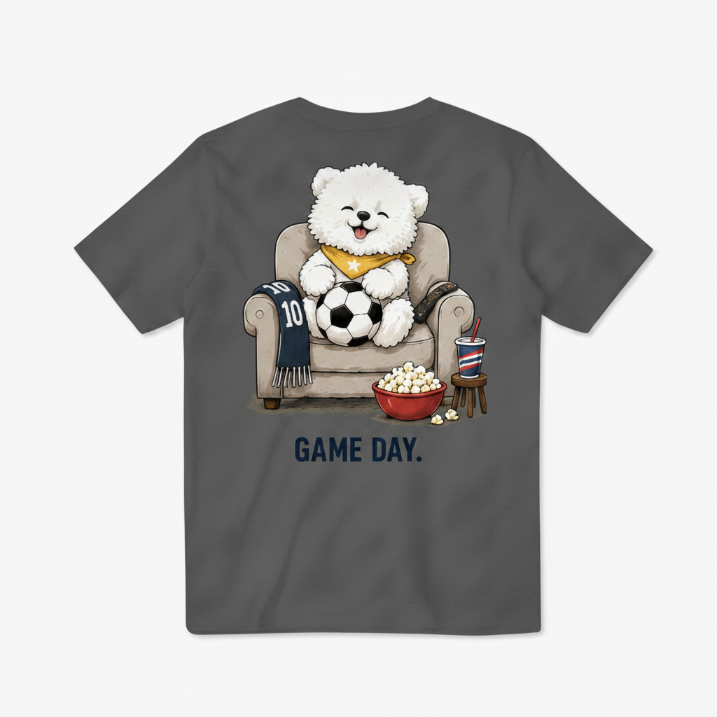 Game Day Fluffy Dog Soccer Fan Graphic Tee