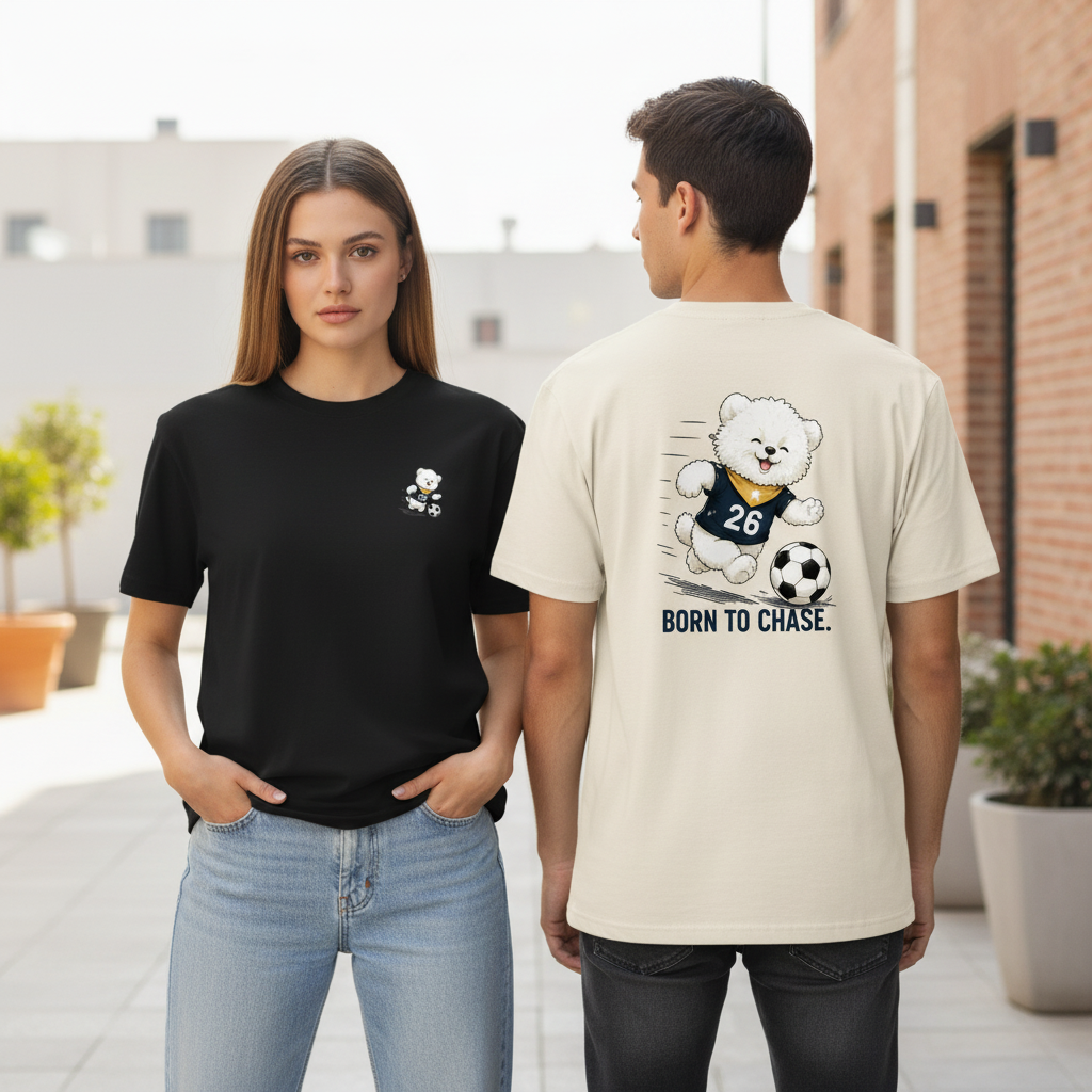 Born to Chase Fluffy Dog Soccer Graphic Tee
