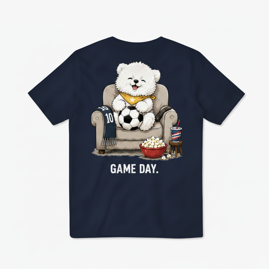 Game Day Fluffy Dog Soccer Fan Graphic Tee