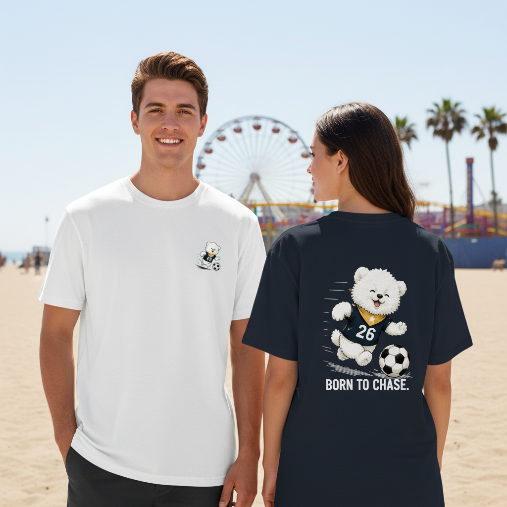 Born to Chase Fluffy Dog Soccer Graphic Tee