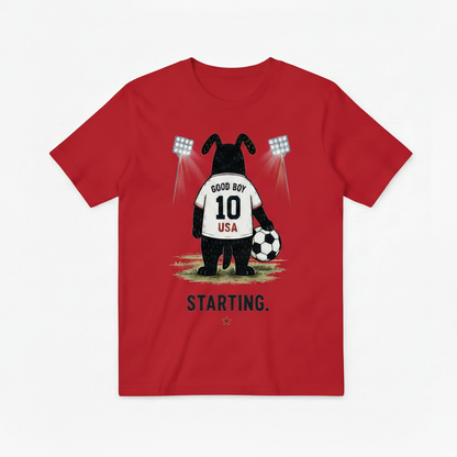 Starting Good Boy USA Funny Soccer Graphic Tee