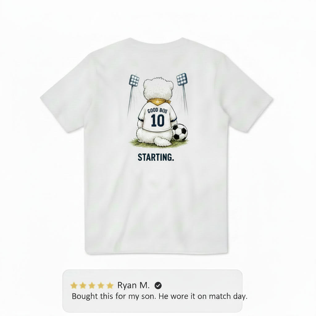 Starting Good Boii Fluffy Dog Soccer Graphic Tee