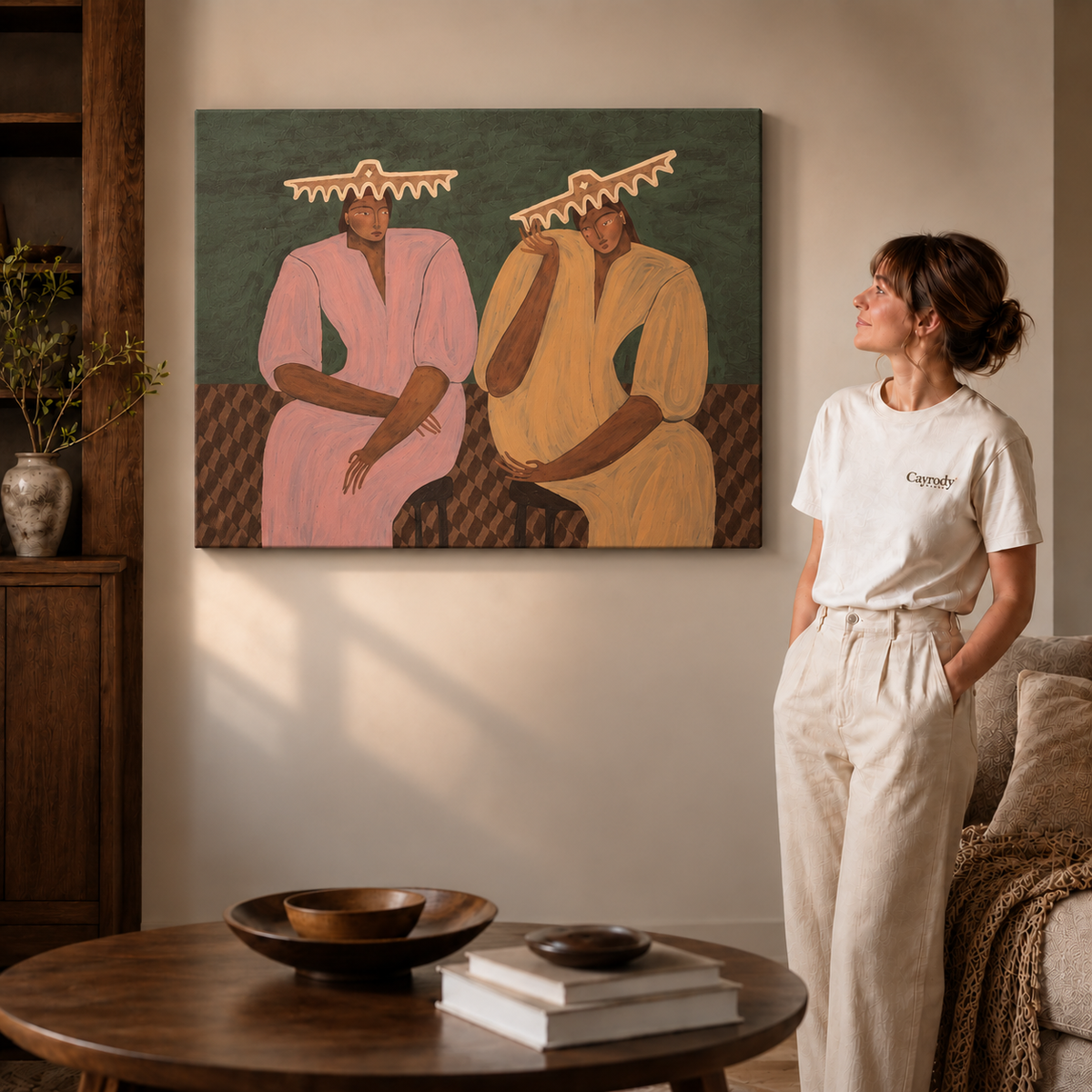 Folk Art Portrait Duo Canvas Wall Art CH999