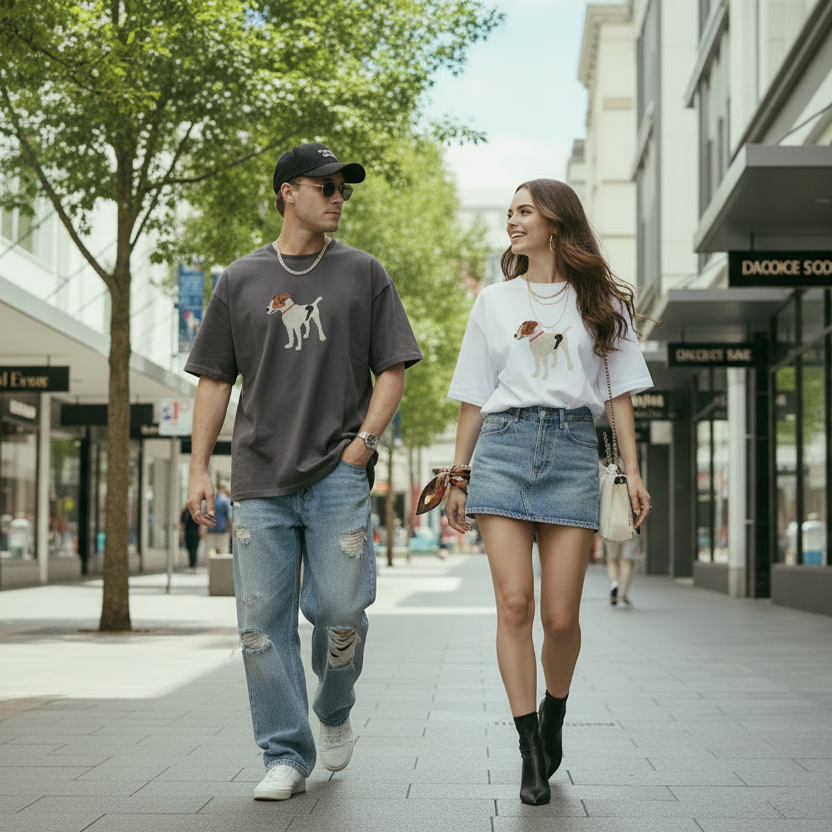 Australian tree-lined street walking pose