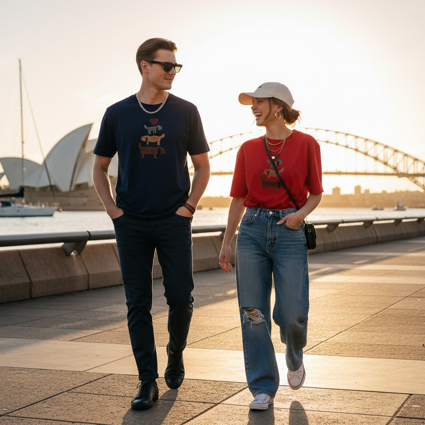 Australian waterfront walking pose