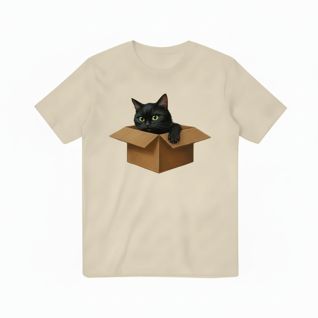 Black Cat in Box Beige T-shirt