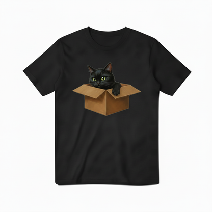 Black Cat in Box Black T-shirt
