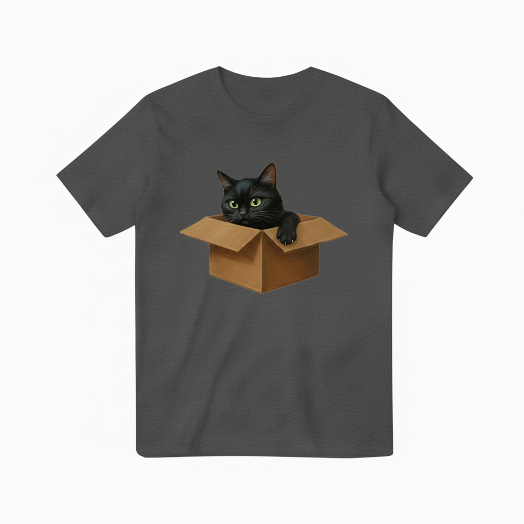 Black Cat in Box Dark Gray T-shirt
