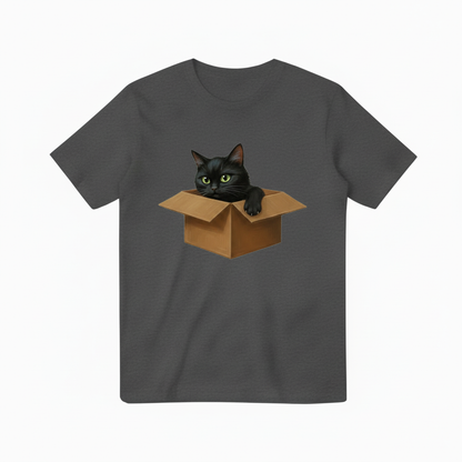 Black Cat in Box Dark Gray T-shirt