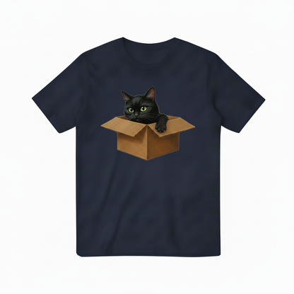 Black Cat in Box Navy Blue T-shirt