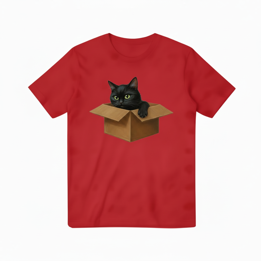 Black Cat in Box Red T-shirt