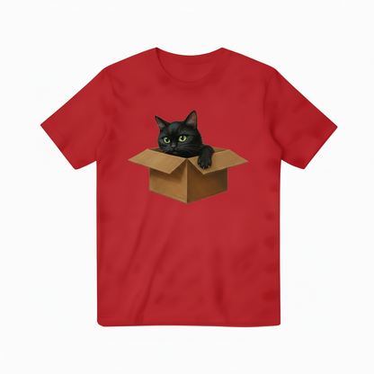Black Cat in Box Red T-shirt