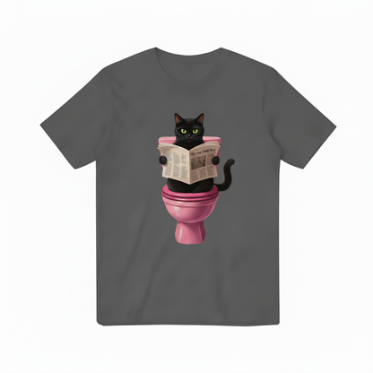 Black Cat Reading Newspaper Dark Gray T-Shirt