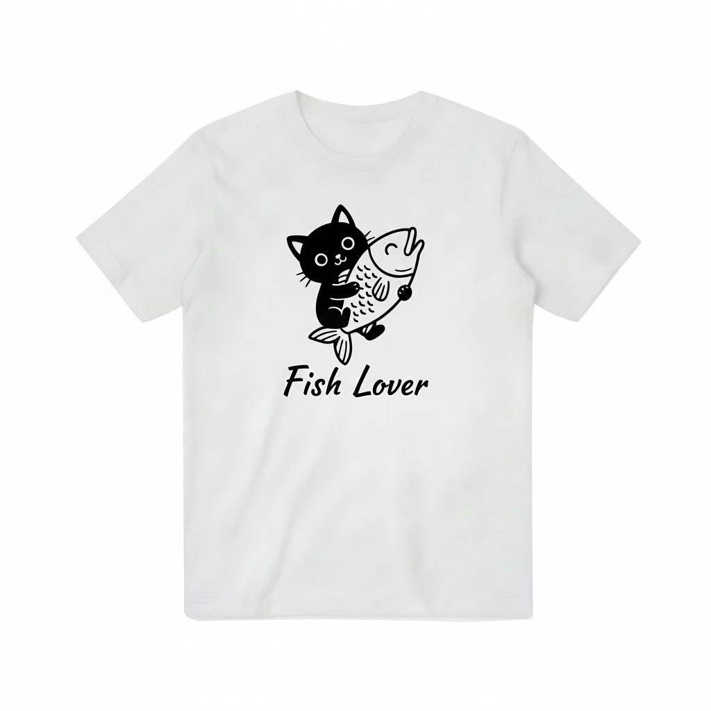 Black Cat with Fish Design 2