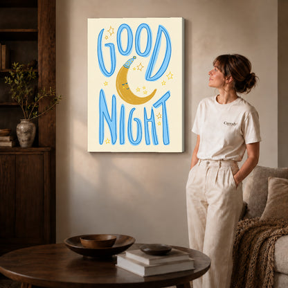 good night moon art canvas art shown in the gallery-wrapped option with visible depth and warm surroundings.