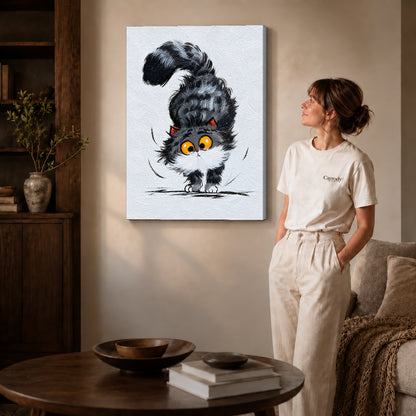 Kitten Canvas Wall Art on gallery wrapped canvas with visible depth beside a woman in white.