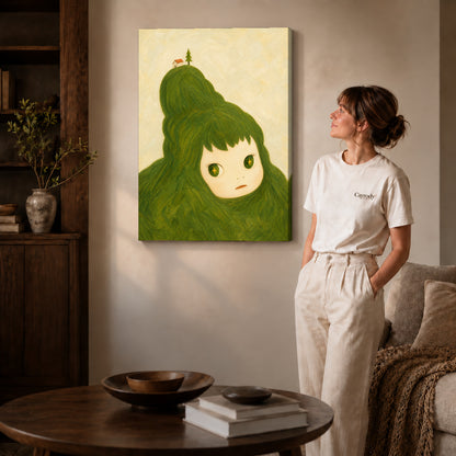 Gallery wrapped dreamy green hair canvas art room scene assigned to all six unframed wrapped canvas sizes.