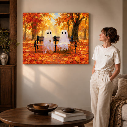 Bench ghosts canvas art shown in the gallery-wrapped option with natural side shading and warm surroundings.