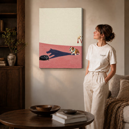 brave bulldog shadow canvas art shown in the gallery-wrapped option with visible depth and warm surroundings.