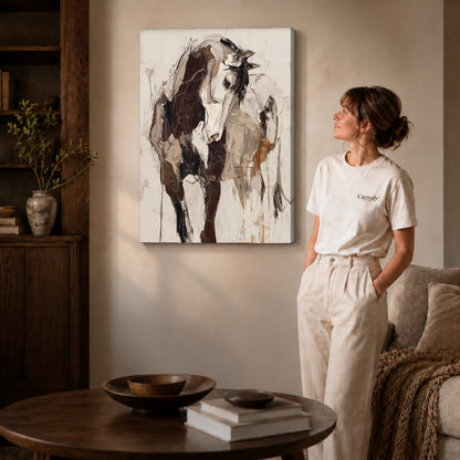 expressive abstract cow canvas art shown in the gallery-wrapped option with visible depth and warm surroundings.