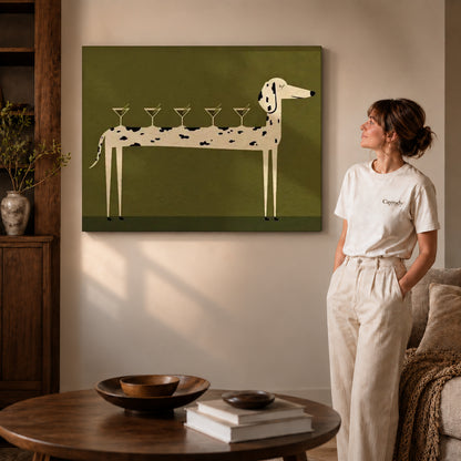 cocktail canine balance canvas art shown in the gallery-wrapped option with natural side shading and warm surroundings.