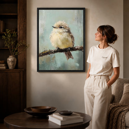little branch companion canvas art shown in the black frame option against a softly lit wall.