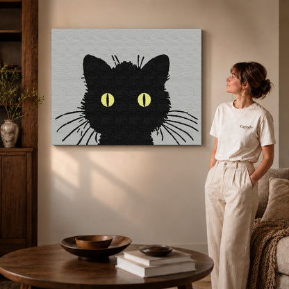 golden eye cat canvas art shown in the gallery-wrapped option with natural side shading and warm surroundings.