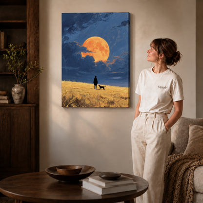 moonlit field companions canvas art shown in the gallery-wrapped option with visible depth and warm surroundings.