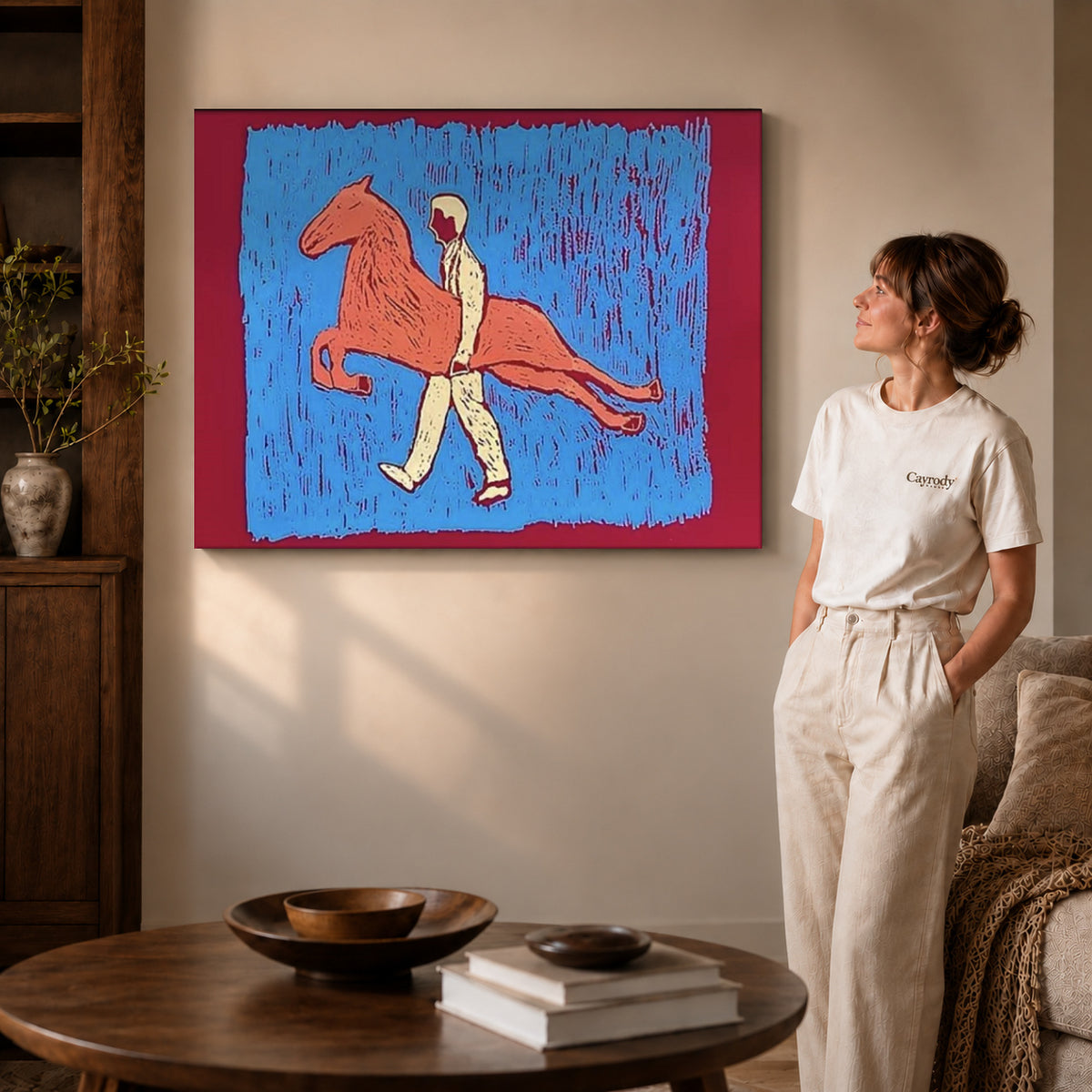 carrying my horse canvas art shown in the gallery-wrapped option with natural side shading and warm surroundings.