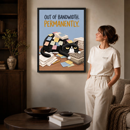 out of bandwidth canvas art shown in the black frame option against a softly lit wall.